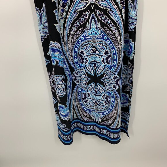 Olivia Matthews Dress Maxi Blue Black Printed Sleeveless Slit - Picture 5 of 10